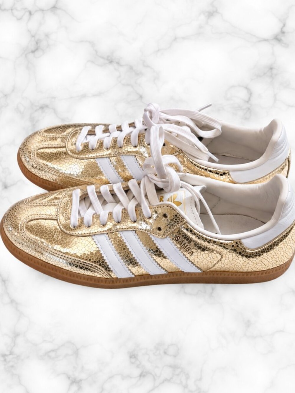ADIDAS Samba OG Gold Metallic Crinkle Leather Sneaker US 8 - Picture 11 of 16